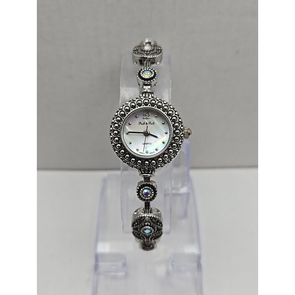 Peck And Peck Womens Marcasite Faux Opal Bracelet Watch Quartz New Battery